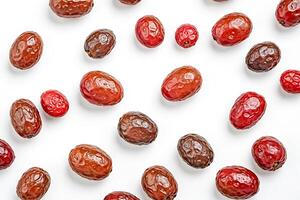 Red Dates Scattered on White Background photo