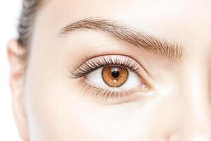 Close-up of a woman's eye with long eyelashes photo