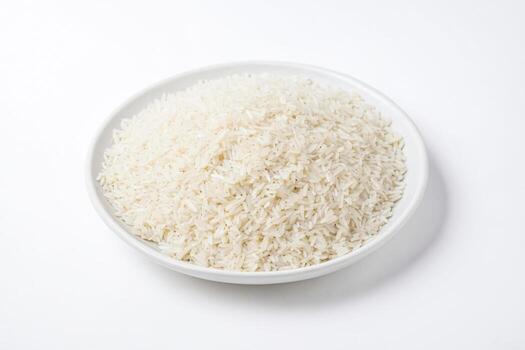 cocido blanco arroz en un blanco cuenco foto