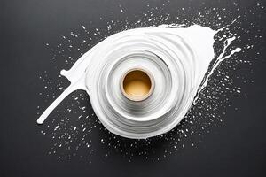 White Paint Splashes and Swirls on Black Background photo