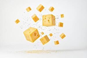 Cheese cubes falling and splashing photo