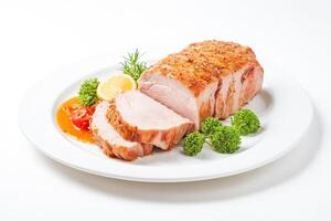 Roasted Turkey Breast Slices with Lemon and Tomato photo