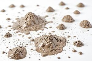 Close-up of Mud Splashes on White Background photo