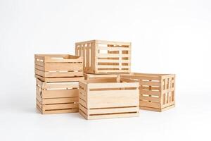 Wooden crates on white background photo