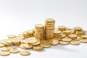 Golden Coins Stacked and Scattered photo