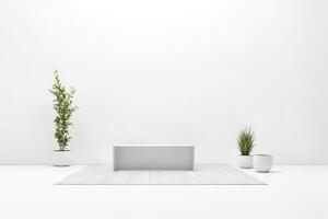 Minimalist Product Display with Plants on White Background photo