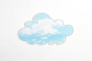 White background with blue sky and clouds inside of a cloud shape photo
