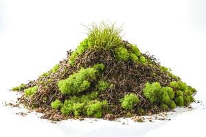 Green moss pile isolated on white background photo