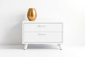 White Nightstand with Gold Vase photo