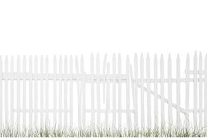 Broken White Picket Fence With Grass photo
