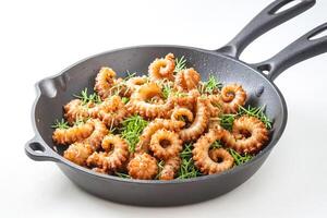 Deep Fried Octopus Tentacles in a Cast Iron Skillet photo
