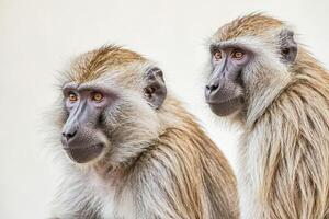 Close-up of two baboons with a white background photo