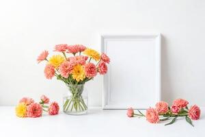 Flowers in a Vase and a White Frame photo
