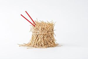 Straw Nest with Red Straws photo