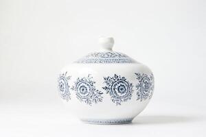 White and Blue Porcelain Vase with Floral Pattern photo