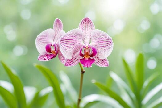 rosado y blanco orquídea flor con verde antecedentes foto