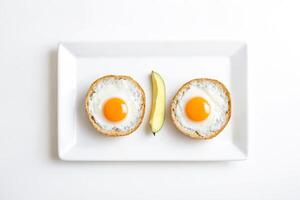 Fried Eggs in Bread Bowls with Avocado Slice photo