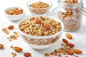 Bowl of Granola with Almonds and Pecans photo