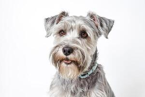 Miniature Schnauzer Dog Portrait with Tongue Out photo