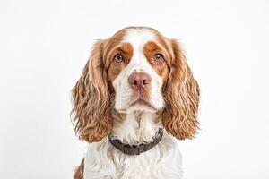 Portrait of a Cocker Spaniel Dog with Brown Collar photo