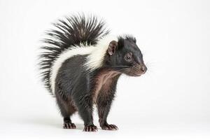 Close-up of a baby skunk standing on a white background photo