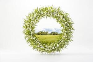 Green Wreath Frame With a View of a Field photo
