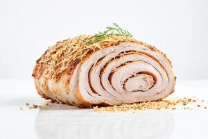 Close-up of a Rolled and Roasted Turkey Breast with Rosemary and Cheese Crumbs photo