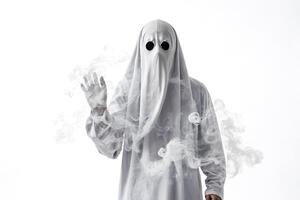 Spooky Ghost In White Sheet With Smoke Effect photo