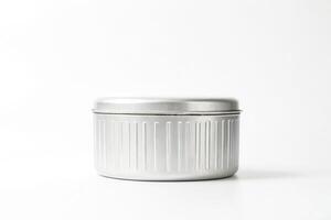 Silver Round Container With Lid Isolated on White Background photo