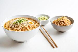 Bowl of Ramen Noodles with Egg and Green Onions photo