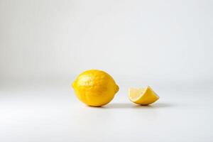 A Whole Lemon and a Slice on White Background photo