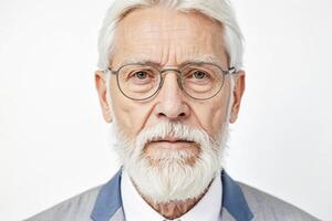Portrait of a Serious Senior Man with Glasses and a White Beard photo