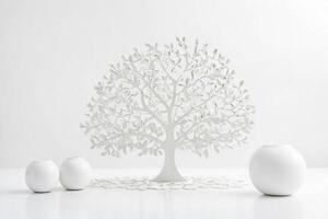 White Tree and Vases on a White Background photo