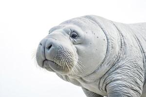 Close-up portrait of a walrus with a white background photo
