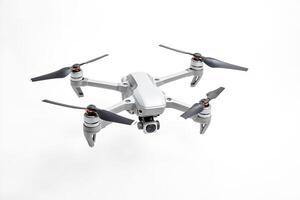 Grey Drone with Black Propellers Isolated on White Background photo