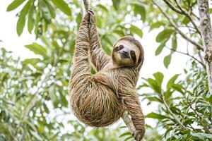 Sloth Hanging Upside Down in a Tree photo