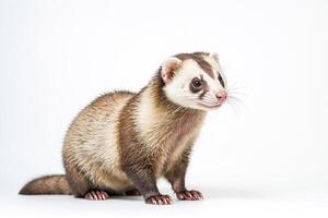 Adorable Ferret Posing on White Background photo