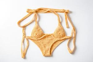 Yellow Crochet Bikini Top and Bottom photo