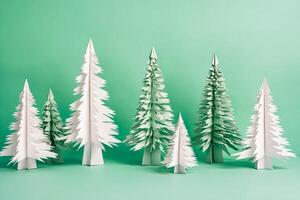 Paper Christmas Trees on a Green Background photo