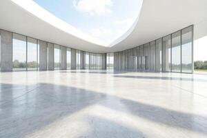 Minimalist Modern Architecture Interior with Concrete Floor and Large Windows photo