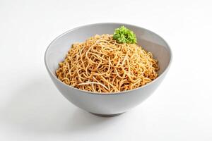 Bowl of Noodles with Parsley Garnish photo