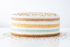 Layered Cake with Sprinkles on a White Background photo