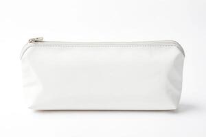 White zippered pouch isolated on white background photo