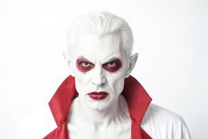 Man with White Face and Red Eyes photo