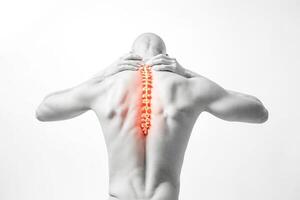 Man Suffering from Back Pain with Spine Visualized photo
