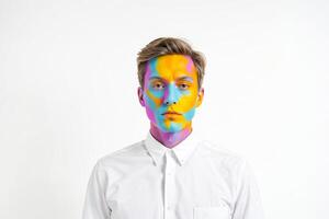Portrait of young man with colorful face paint photo