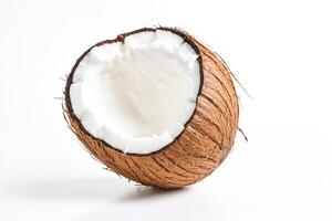 Half Coconut with White Pulp and Brown Shell on White Background photo