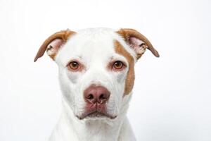 Portrait of a White and Brown Dog with Brown Eyes photo