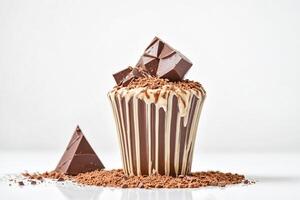 Chocolate Cup with Drizzled White Chocolate and Cocoa Powder photo