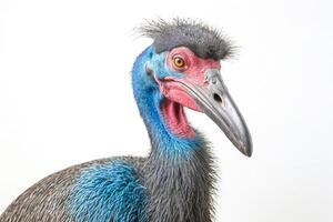 Close-up of a cassowary's head with a white background photo